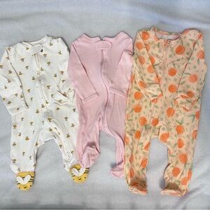 Adorable 0-3M Onesies/Sleepers - White, Pink, Orange